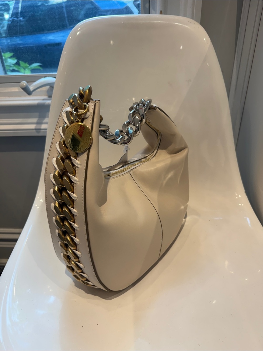 NWT Stella McCartney Cream SMALL Shoulder Bag with silver and gold metal